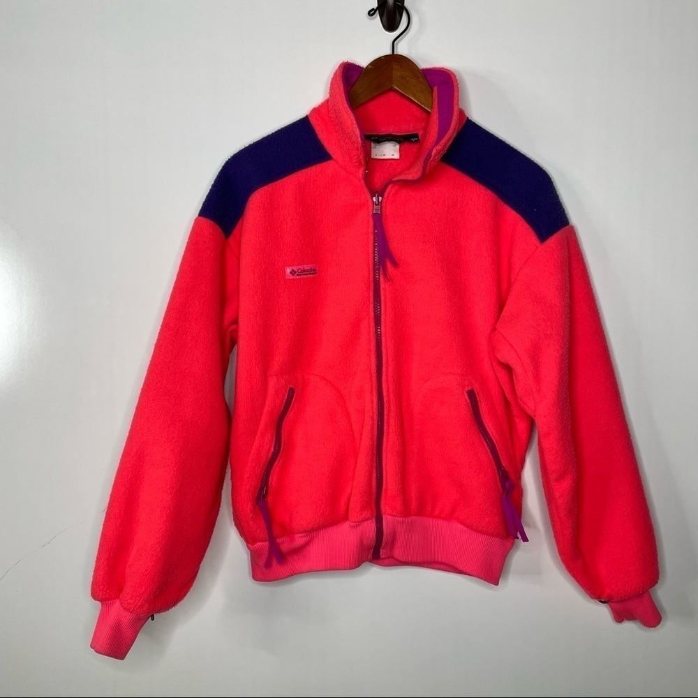 Vintage Columbia Fleece Zip Up Jacket Bright Coral Large